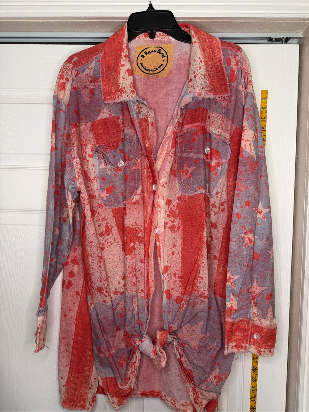 Women's Red White & Blue Star Old Glory Print Button-Down Shirt